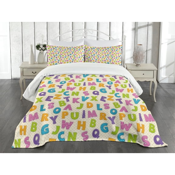 Ambesonne ABC Quilted Bedspread Set 3 Pcs, Letters Alphabet ABC, King Size, Multicolor