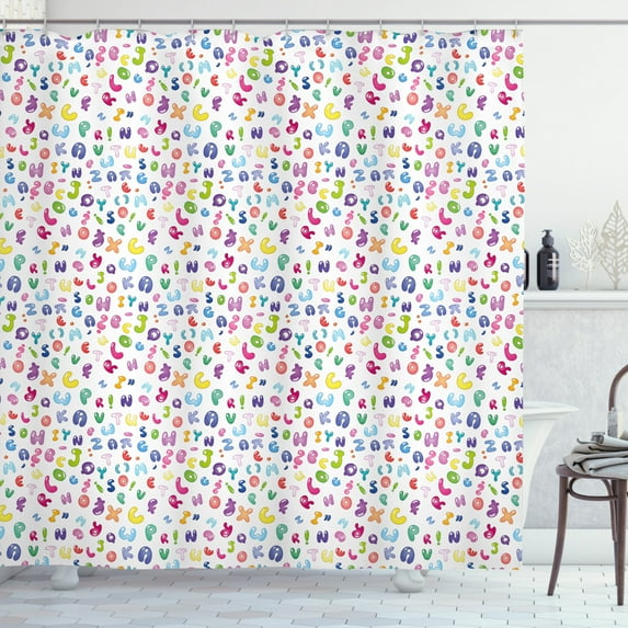 Ambesonne ABC Shower Curtain, Bubble Letters Doodle Fun, 69"Wx70"L, Multicolor