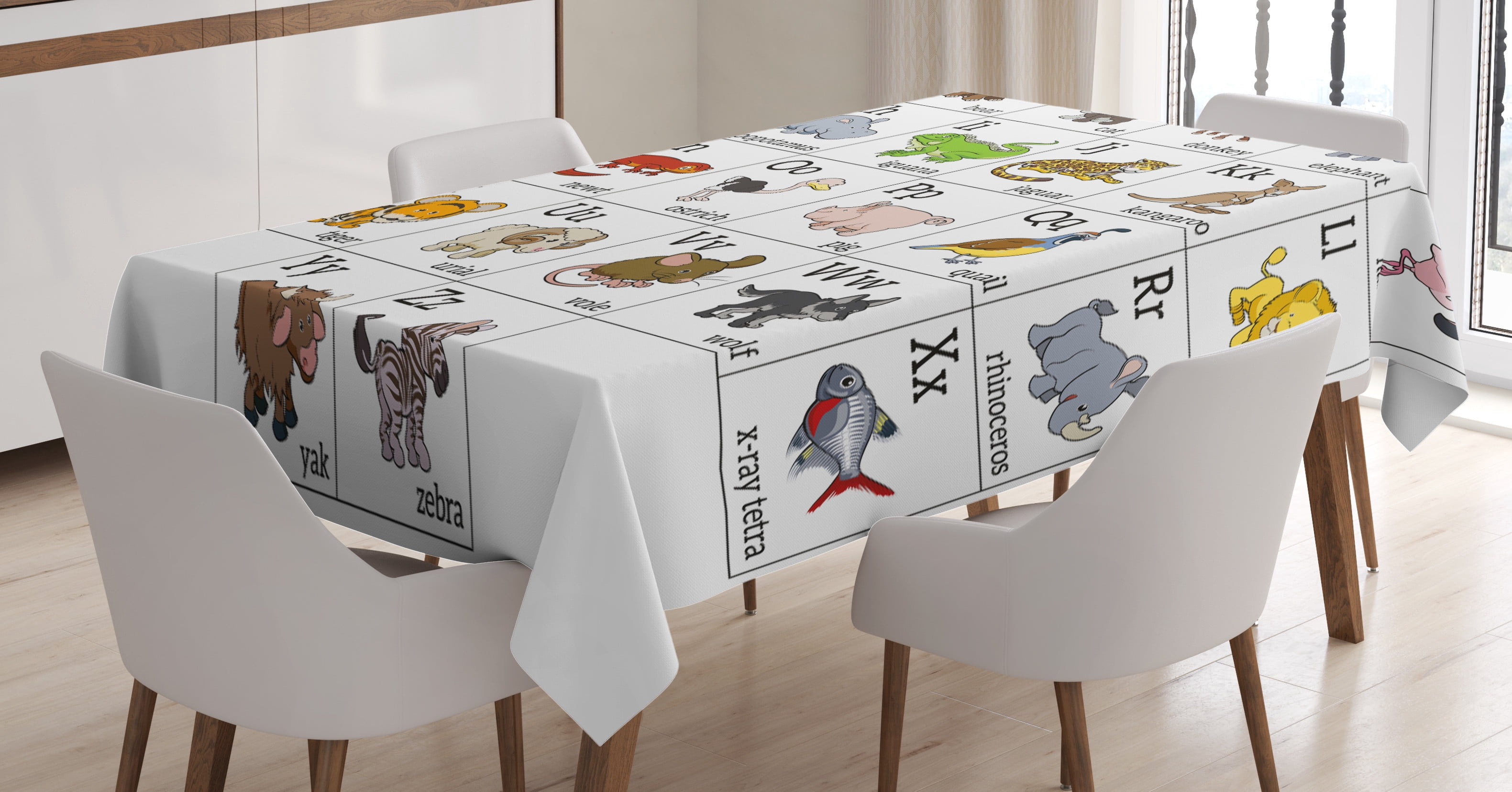 Ambesonne ABC Tablecloth Rectangular Table Cover, Alphabet Colorful ...