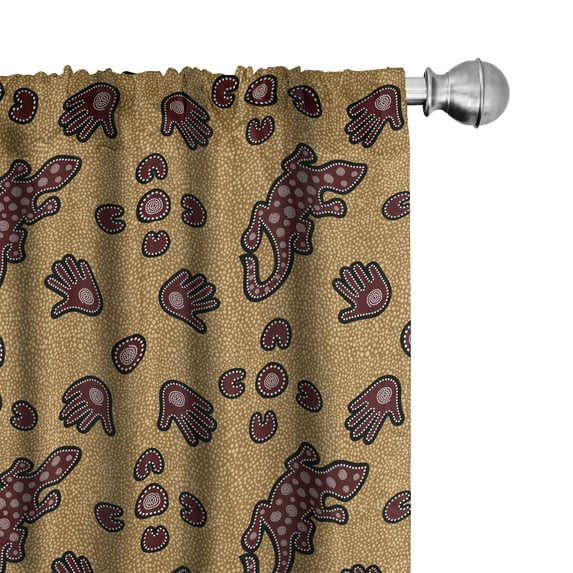 Ambesonne Aboriginal 4-Panel Curtains, Reptile and Hand, 56"x95", Maroon Ginger