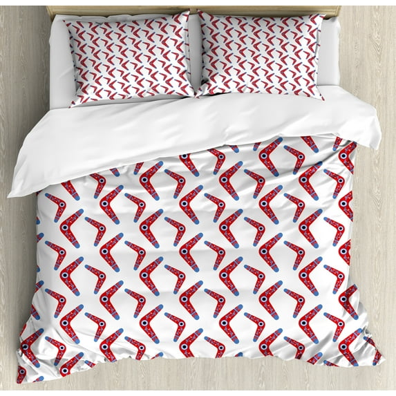 Ambesonne Aboriginal Duvet Cover Set, Boomerang Motif, 2-Calking, Vermilion Multicolor