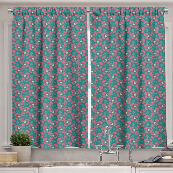 Ambesonne Aboriginal Kitchen Curtains, Ethnic Flowers Ornament, 55"x30", Dried Rose Teal Coral
