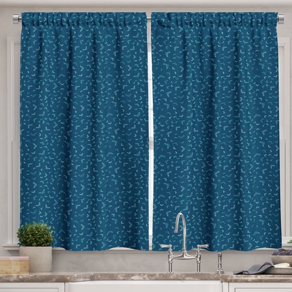 Ambesonne Aboriginal Kitchen Curtains, Green Line Boomerangs, 55"x39", Turquoise and Night Blue