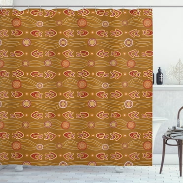 Ambesonne Aboriginal Shower Curtain, Dotted Waves Art Motifs, 69"Wx84"L, Caramel Burgundy