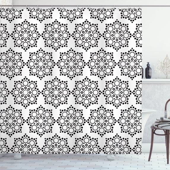 Ambesonne Aboriginal Shower Curtain, Dotwork Floral Motif, 69"Wx84"L, Charcoal Grey White