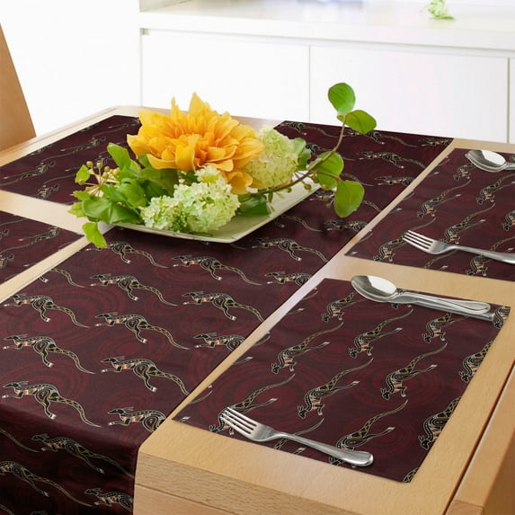 Ambesonne Aboriginal Table Runner & Placemats, Zentangle Kangaroo, Placemat 4 pcs + Runner 12"x72", Dark Fuchsia Multicolor