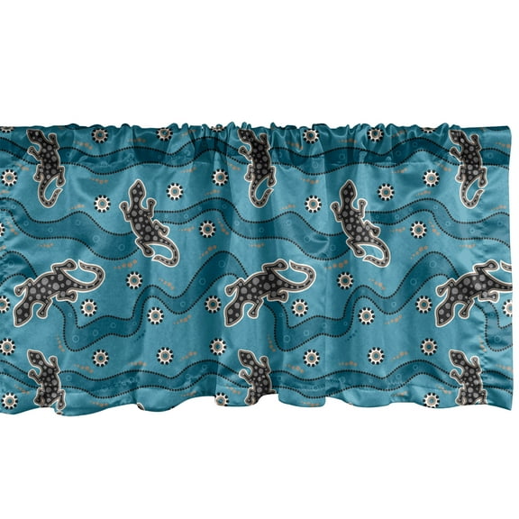 Ambesonne Aboriginal Window Valance, Reptile, 54" X 18", Sea Blue Dark Taupe