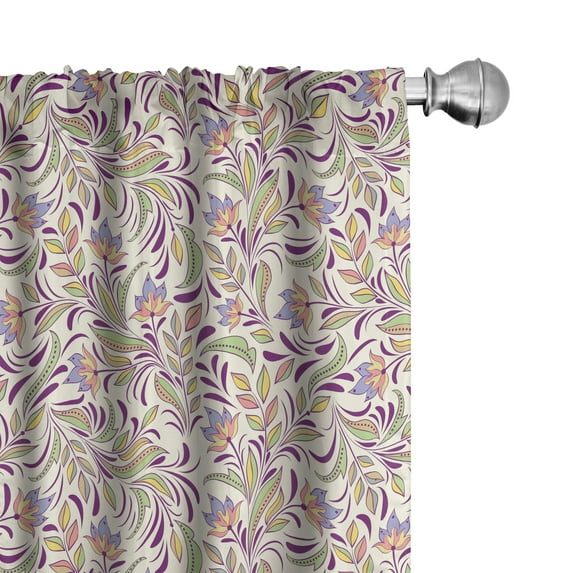 Ambesonne Abstract Window Curtains, Bouquet of Romance, Each 28" W x 95" L, Pale Green Lavender