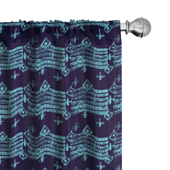 Ambesonne Abstract 4-Panel Curtains, Cold Strokes and Plus Form, 56"x63", Navy Blue and Aqua