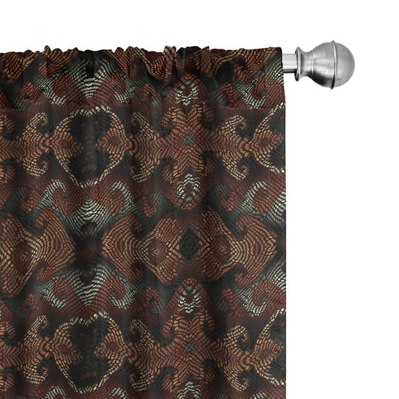 Ambesonne Abstract Window Curtains, Curving Strikes Dashes, Each 28" W x 84" L, Grey Redbrown