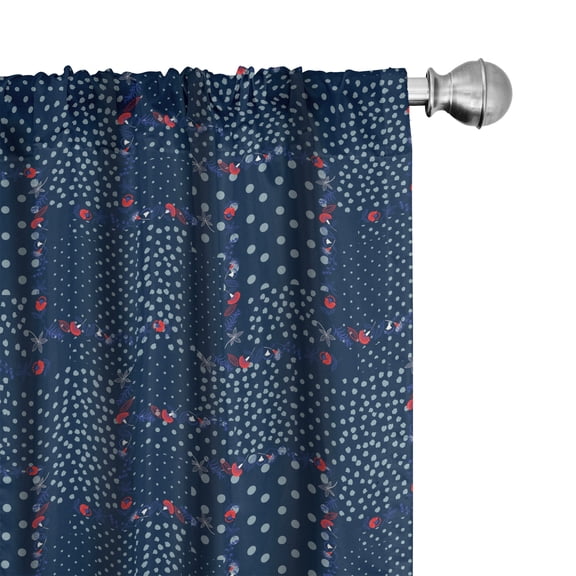 Ambesonne Abstract Window Curtains, Dots and Rose Flowers Art, Each 28" W x 63" L, Dark Violet Blue and Multicolor