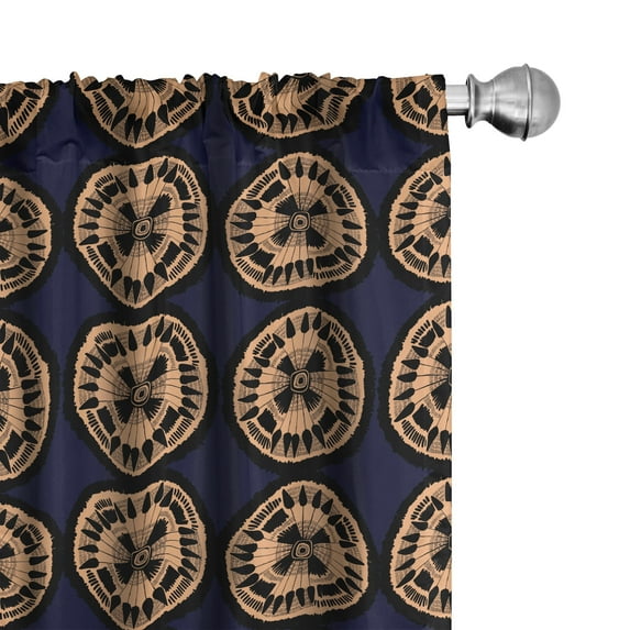 Ambesonne Abstract Window Curtains, Ethnic Circles Motifs Art, Each 28" W x 84" L, Dark Night Blue Peach
