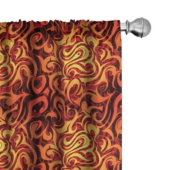 Ambesonne Abstract Window Curtains, Floral Surreal Curves, Each 28" W x 63" L, Yellow Orange Black