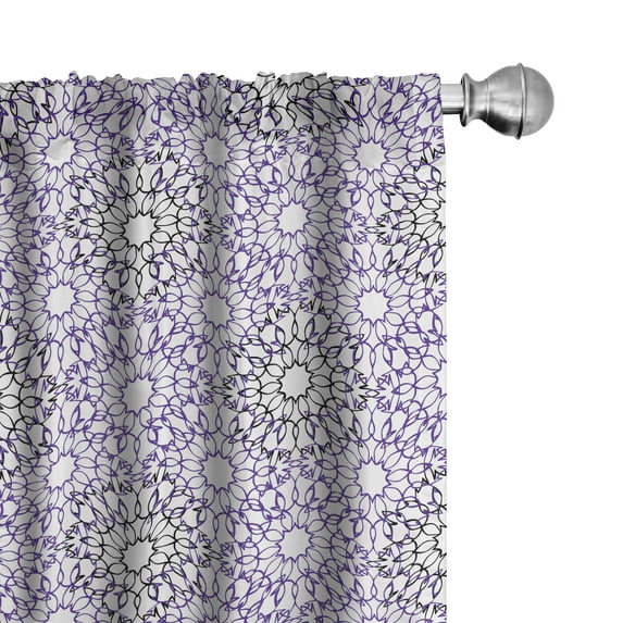 Ambesonne Abstract Window Curtains, Floral Themed Line Art, Each 28" W x 63" L, White and Violet