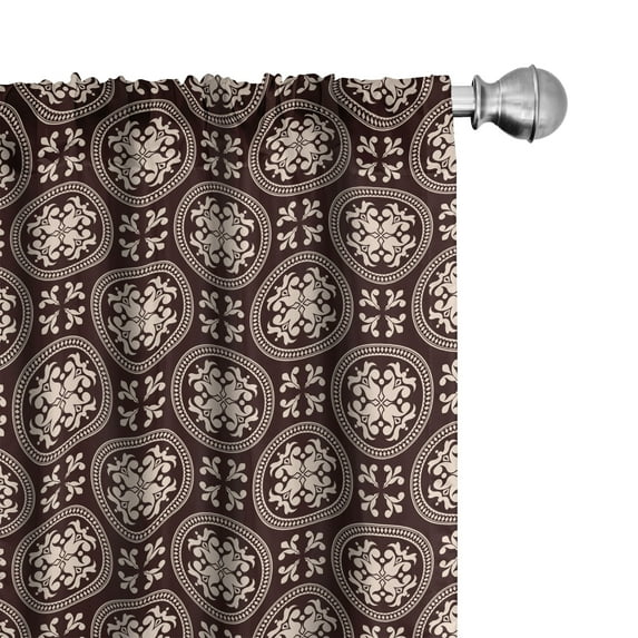 Ambesonne Abstract Window Curtains, Flourishing Antique Motifs, Each 28" W x 95" L, Dark Maroon Champagne