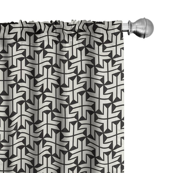 Ambesonne Abstract 4-Panel Curtains, Geometric Monochrome Art, 56"x95", Eggshell Seal Brown