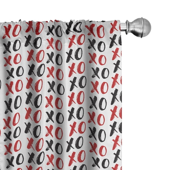 Ambesonne Abstract Window Curtains, Grungy Calligraphic Xoxo, Each 28" W x 95" L, Ruby Black White