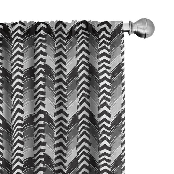 Ambesonne Abstract Window Curtains, Hand Drawn Chevron Motifs, Each 28" W x 95" L, Black and Grey
