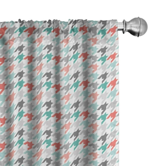 Ambesonne Abstract Window Curtains, Houndstooth Motifs, Each 28" W x 95" L, Dark Coral and Mint Green