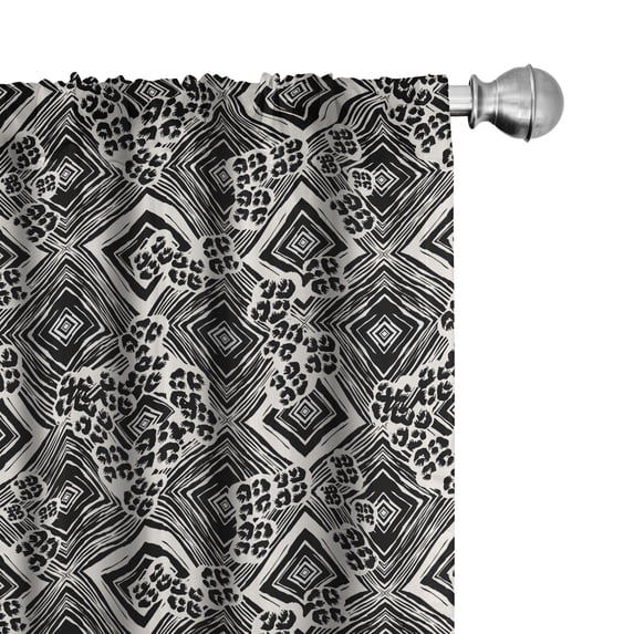 Ambesonne Abstract Window Curtains, Ink Brush Style Argyle, Each 28" W x 95" L, Pale Eggshell Black