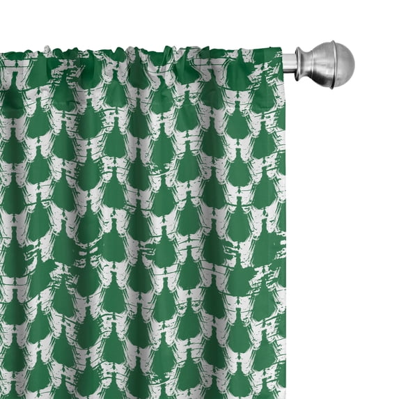 Ambesonne Abstract Window Curtains, Jungle Tone Shapes Pattern, Each 28" W x 63" L, Hunter Green White