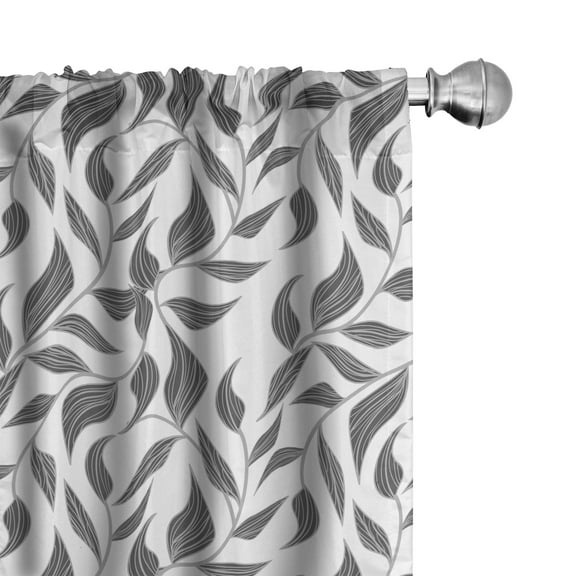 Ambesonne Abstract Window Curtains, Leaves on Vines Nature, Each 28" W x 84" L, White and Grey