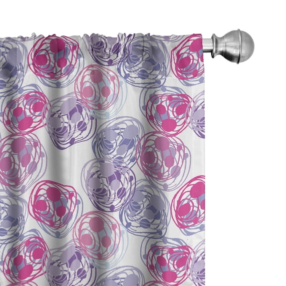 Ambesonne Abstract Window Curtains, Minimalist Circle Sketches, Each 28" W x 95" L, White Pink Lavender Blue