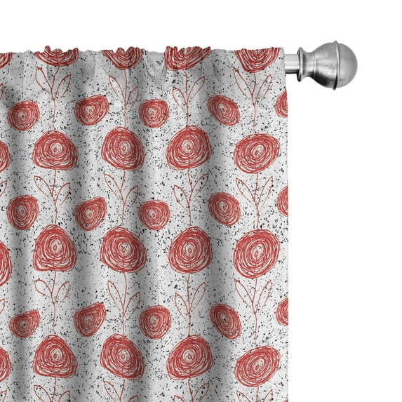 Ambesonne Abstract 4-Panel Curtains, Modern Doodled Flower, 56"x63", Vermilion and Charcoal Grey