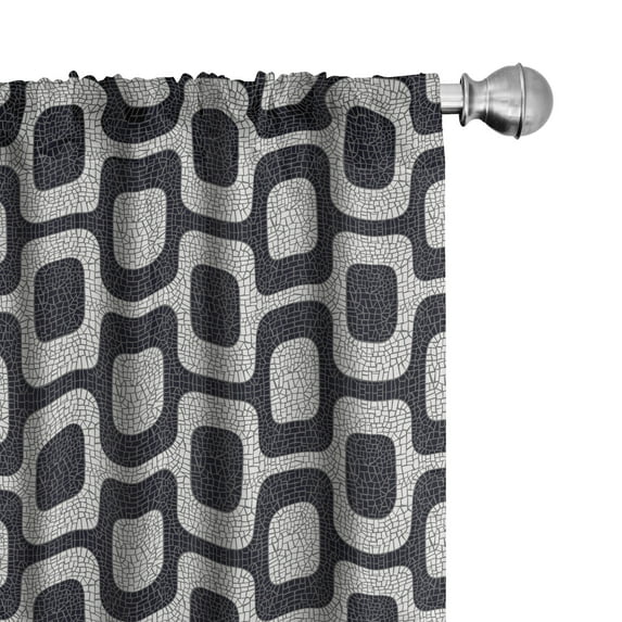 Ambesonne Abstract Window Curtains, Modern Pavement Mosaic, Each 28" W x 63" L, Black Pale Grey White