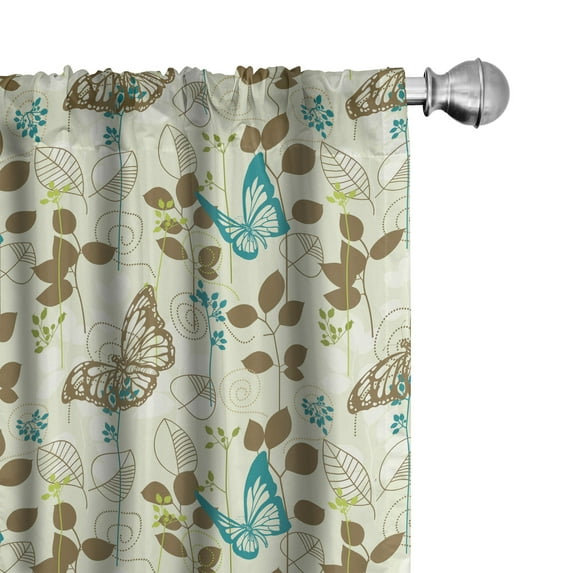 Ambesonne Abstract Window Curtains, Monarch Butterfly and Palm, Each 28" W x 63" L, Teal Green Brown