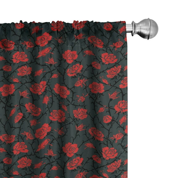 Ambesonne Abstract Window Curtains, Mystic Rose Swirls Design, Each 28" W x 63" L, Charcoal Grey Ruby