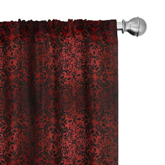 Ambesonne Abstract Window Curtains, Orient Flowers Leaves Art, Each 28" W x 95" L, Vermilion and Black