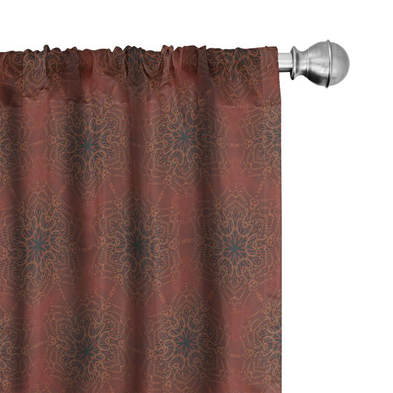 Ambesonne Abstract 4-Panel Curtains, Oriental Psychedelic Art, 56"x95", Vermilion Dark Taupe