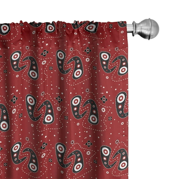 Ambesonne Abstract Window Curtains, Paisley Flowers Dots Art, Each 28" W x 63" L, White Ruby
