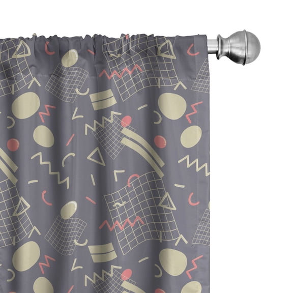 Ambesonne Abstract Window Curtains, Pastel Forms Memphis Art, Each 28" W x 63" L, Coral and Pale Khaki