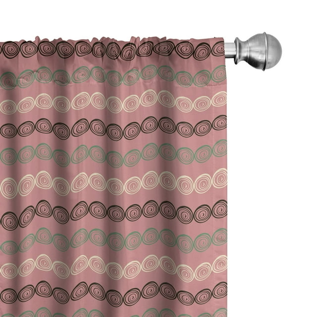 Ambesonne Abstract 4-Panel Curtains, Randomly-Drawn Circles Art, 56"x63", Dried Rose and Fern Green