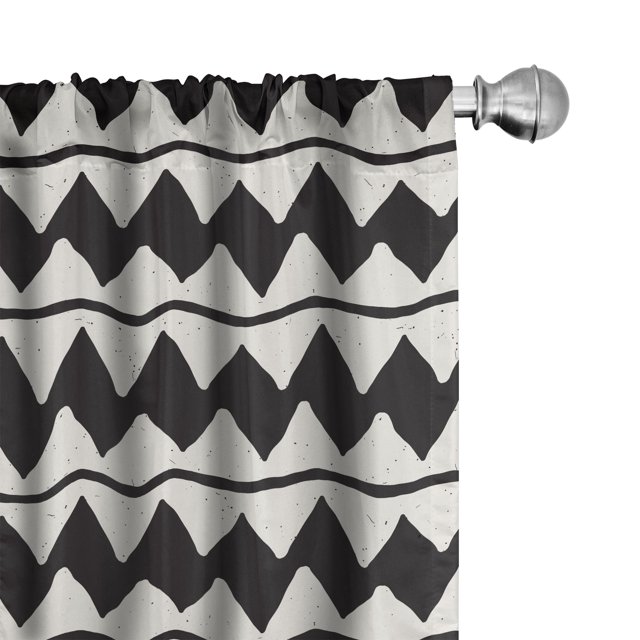 Ambesonne Abstract 4-Panel Curtains, Retro Grunge Lines Zigzags, 56"x63", Eggshell Chestnut Brown