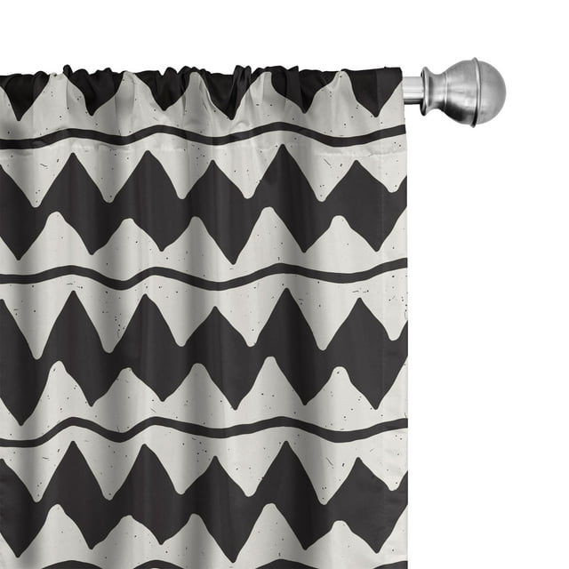 Ambesonne Abstract 4-Panel Curtains, Retro Grunge Lines Zigzags, 56"x63", Eggshell Chestnut Brown
