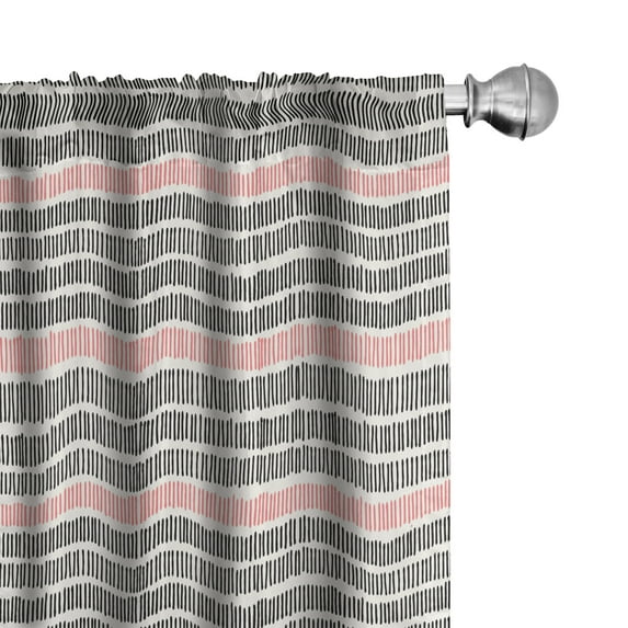 Ambesonne Abstract Window Curtains, Retro Lines Hipster, Each 28" W x 95" L, Black Coral White