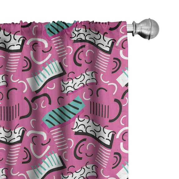 Ambesonne Abstract 4-Panel Curtains, Retro Memphis Art on Pink, 56"x63", Pink Turquoise and White