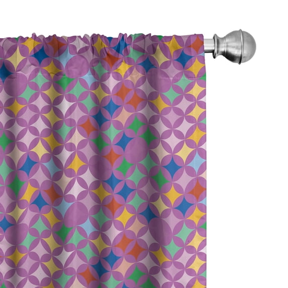 Ambesonne Abstract 4-Panel Curtains, Retro Style Round Items, 56"x84", Fuchsia Multicolor