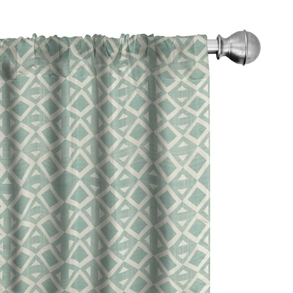 Ambesonne Abstract Window Curtains, Retro Triangle Pattern, Each 28" W x 84" L, Seafoam and Off White