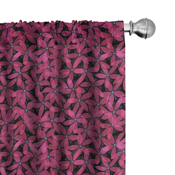 Ambesonne Abstract Window Curtains, Romantic Flowers in Bloom, Each 28" W x 63" L, Charcoal Grey Hot Pink