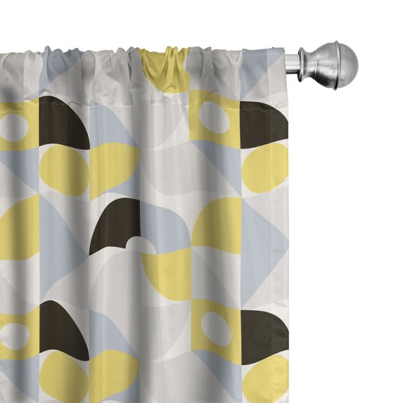 Ambesonne Abstract Window Curtains, Simple Geometric Symbols, Each 28" W x 84" L, Mustard and Charcoal Grey