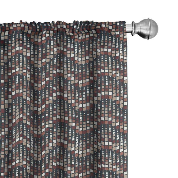Ambesonne Abstract 4-Panel Curtains, Squares Arranged Wavy Flow, 56"x84", Dark Blue Rust Tan