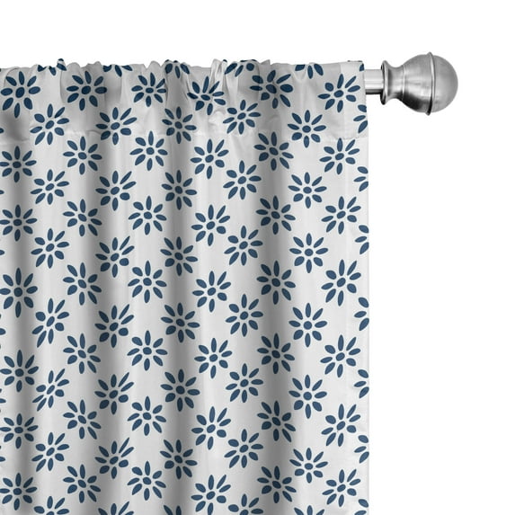 Ambesonne Abstract Window Curtains, Summer Petals, Each 28" W x 84" L, Indigo White