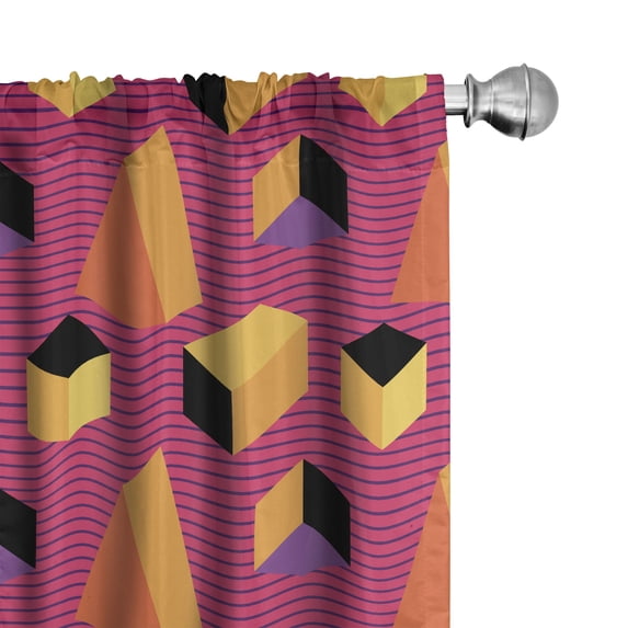 Ambesonne Abstract 4-Panel Curtains, Summer Tone 80's Geometric, 56"x63", Orange and Fuchsia