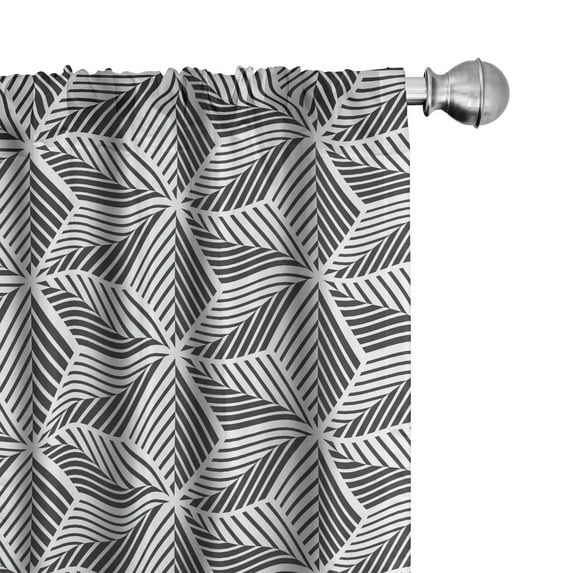 Ambesonne Abstract Window Curtains, Triangular Shapes Stripes, Each 28" W x 63" L, Dark Grey and White