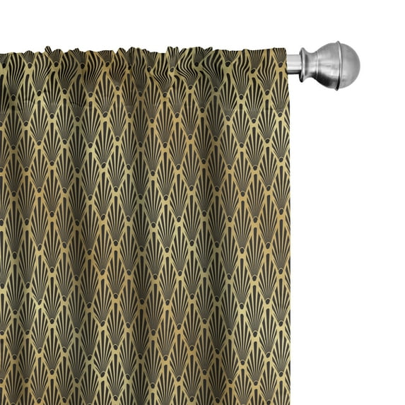 Ambesonne Abstract Window Curtains, Victorian Tropic Leaves, Each 28" W x 84" L, Black and Pale Coffee