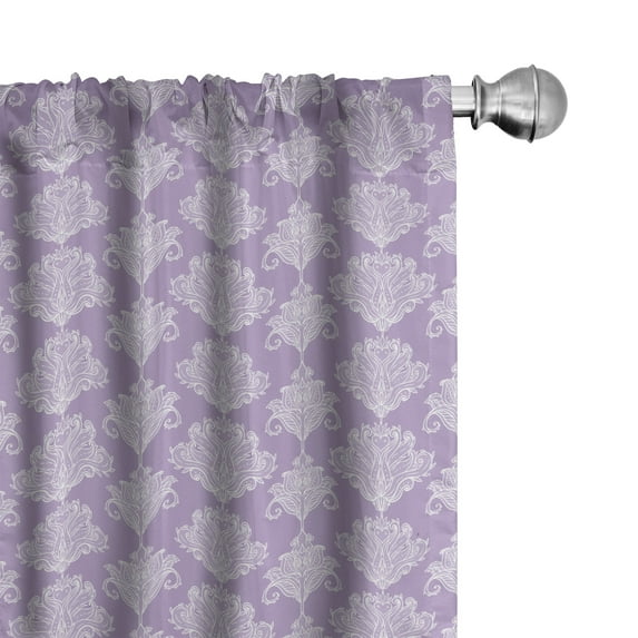 Ambesonne Abstract Window Curtains, Vintage Paisley Inspired, Each 28" W x 95" L, Pale Lilac and White